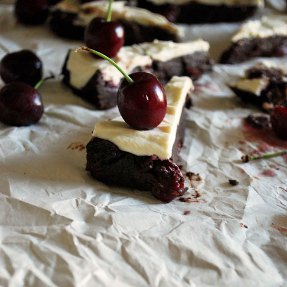 Cherry Brownies with Goat Cheese Frosting