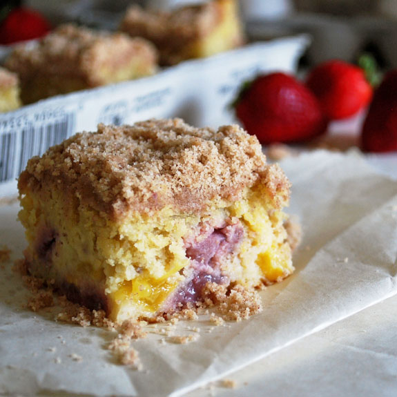 Strawberry and Peach Cornmeal Coffee Cake