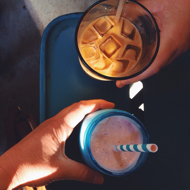 cold brew and strawberry milkshake