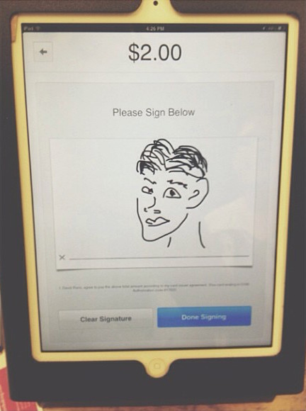  7.7.13 Portrait of David drawn by Natalie on the register at the Lucky Llama.