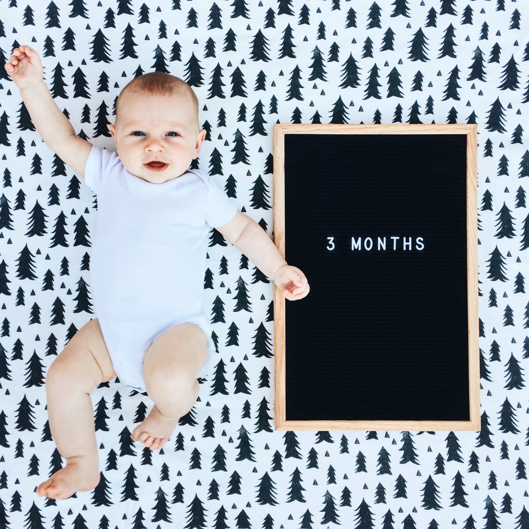 And all of the sudden he’s not so much of a tiny baby anymore! Pretending he can “walk”, trying so hard to get up off the floor (keep trying bud), rolling over, and thinking his own reflection is absolutely hilarious. This month he started to really show that he knows Mommy and Daddy best and feels so happy and comforted in our arms. He went on his first big road trip, clocking over 3,000 miles in the car (and still has a couple thousand more to go) which means this entire third month of his little life has been spent completely on the road. He visited 6 new states, camped in the desert, and sat in three different hot springs. He was finally introduced to his own kind (i.e. babies). And spent most of these last 4 weeks chewing on his hands, our hands, and pretty much any other hand he could get his hands on. Life is so much better with you here. (same onesie, just a little bit tighter - picture taken in Arizona) (0-3 month onesie)