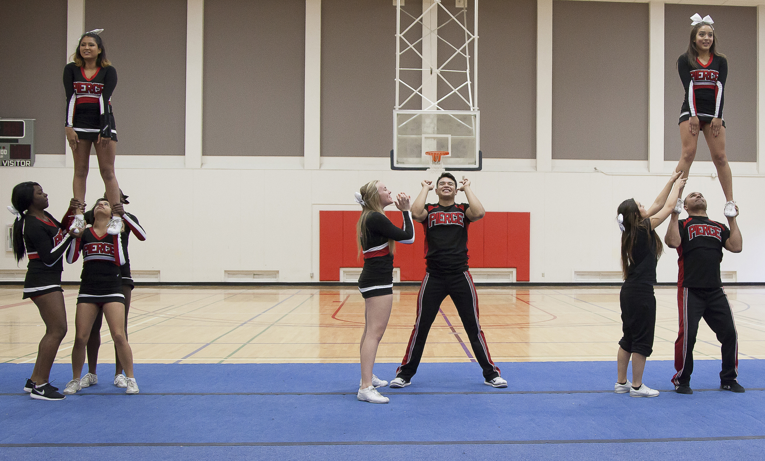  The Pierce Cheer Competition team perform their routine during a practice session inside the North Gym of Pierce College on Sunday March 1, 2015. Woodland Hills, Calif.  Read the full story&nbsp; here  