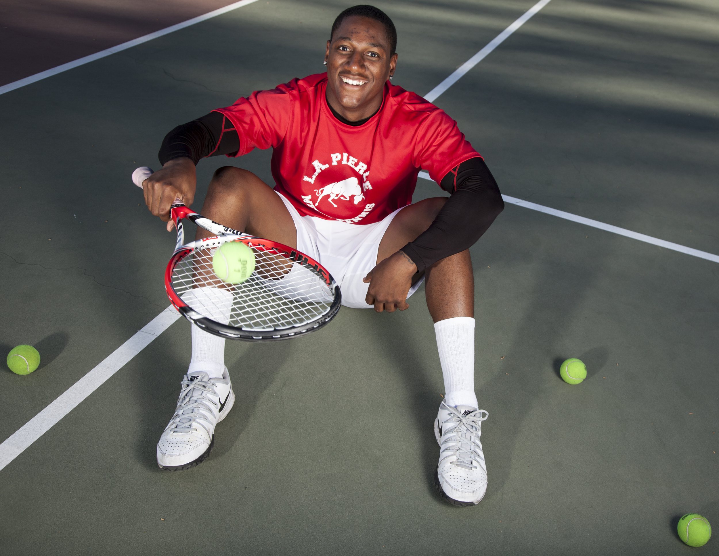  Jason Sturdivant, captain of both the tennis and football team and an Army vet, poses on the tennis court of Pierce College on Thursday, March 12, 2015. Woodland Hills, Calif.  Read the full story&nbsp; here  