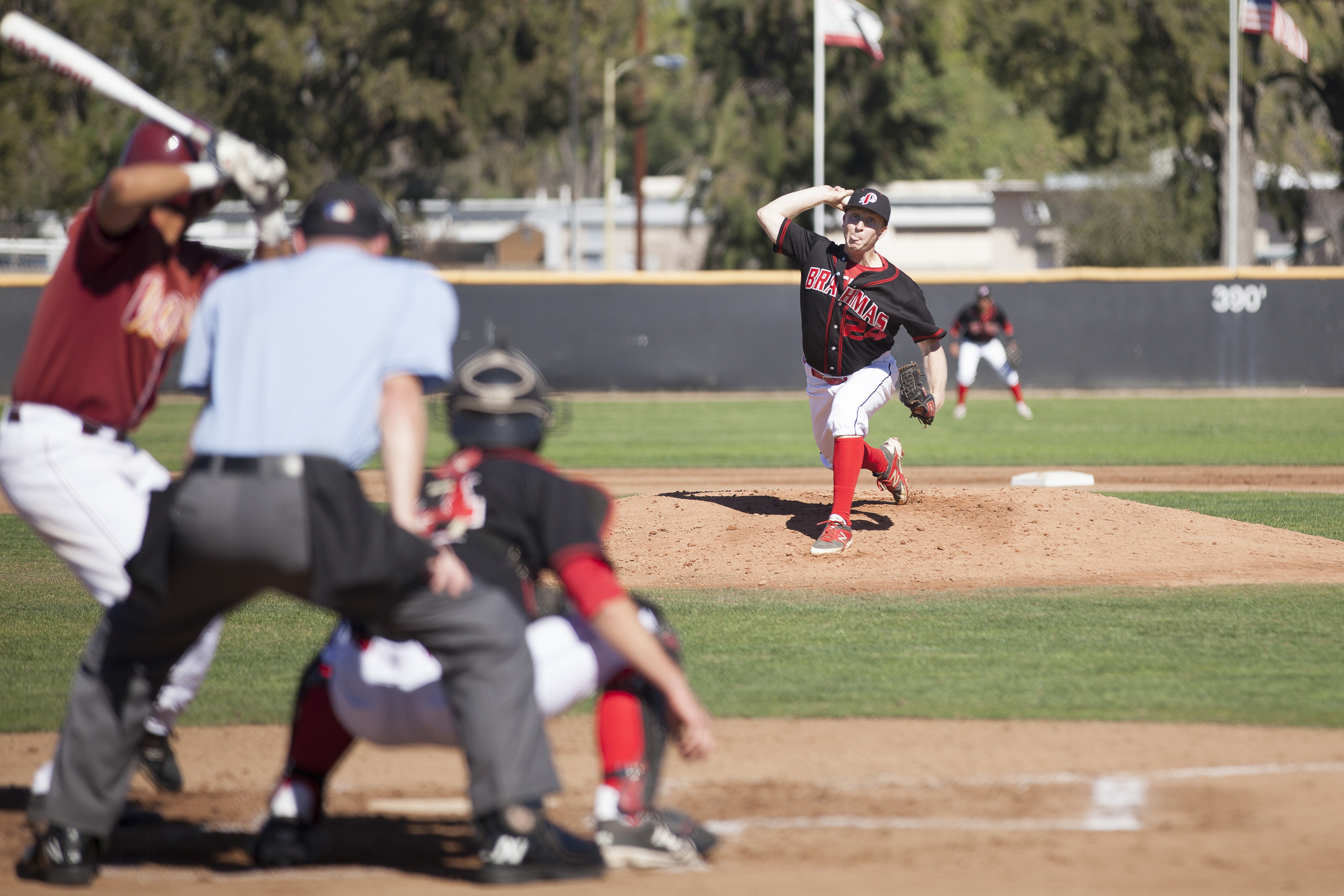  Brett Weisberg throws a pitch against a Glendale Vaquero during a home game in Woodland Hills, Calif. on Saturday, Feb. 13, 2016. Glendale would go on to win the game 15-6. 