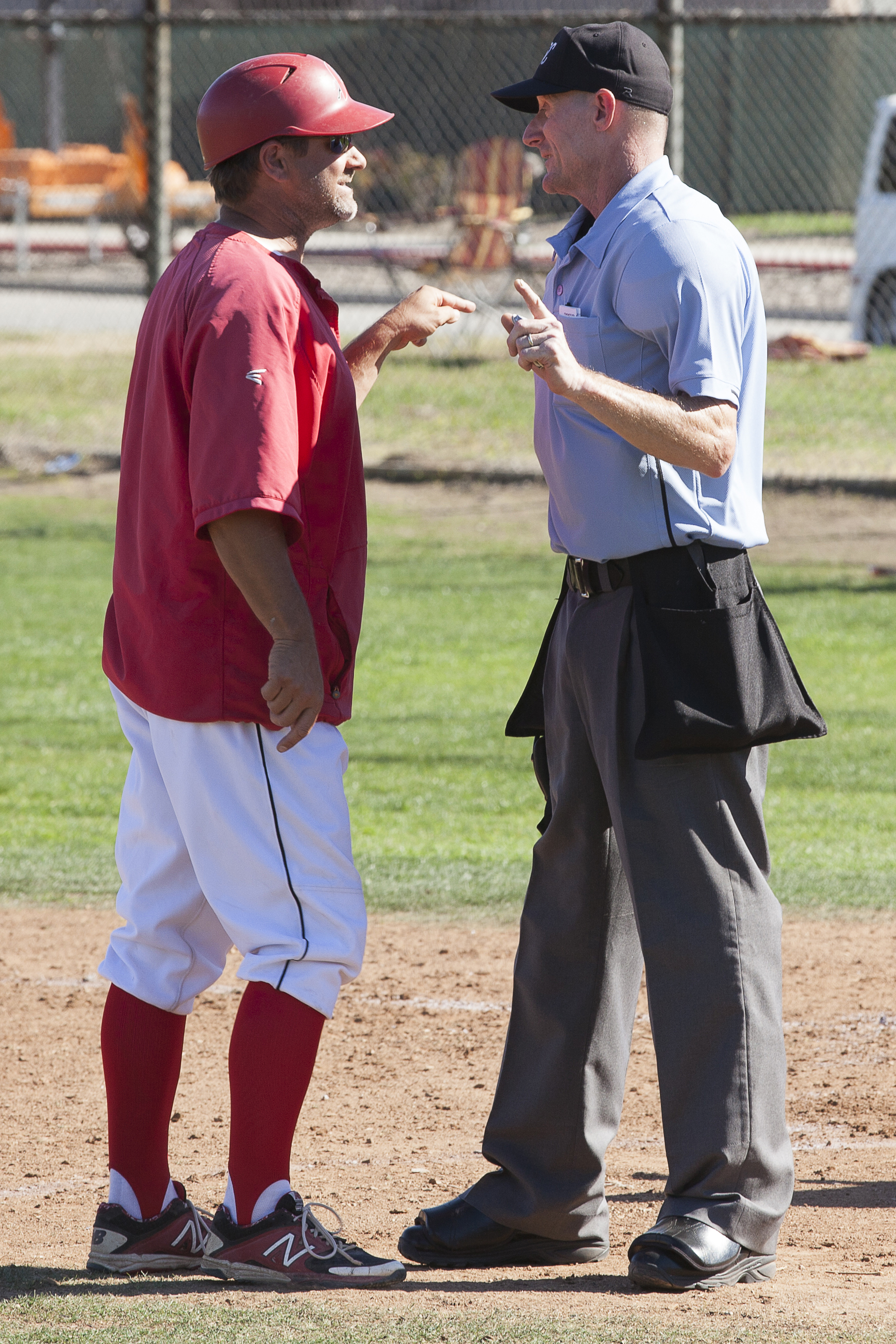  Coach Bill Picketts argues with the umpire over a non-hit batter call in the bottom of the second inning during a home game against Glendale College in Woodland Hills, Calif., on Saturday, Feb. 13, 2016.&nbsp; 