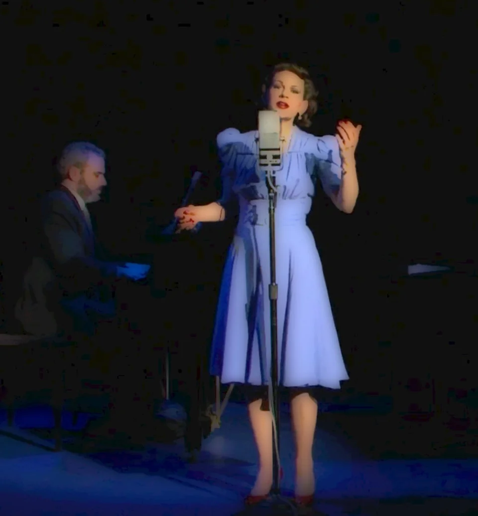 Joan Ellison in Love Finds Judy Garland, with Jason Aquila at the piano