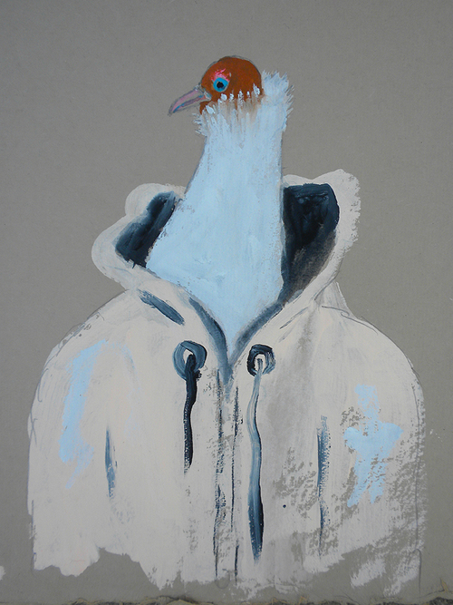 Dapper Pigeon , 2014 10 x 12" gouache, oil stick and graphite on hand made rag paper