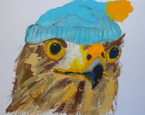 Pensive Hawk, 2014 10 x 12" gouache, oil stick and graphite on hand made rag paper