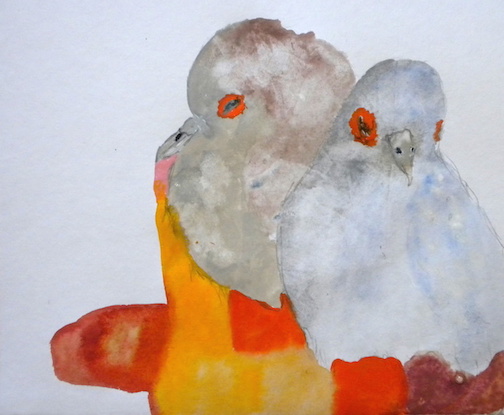 Two for One, 2014 12 x 12" gouache, oil stick and graphite on hand made rag paper