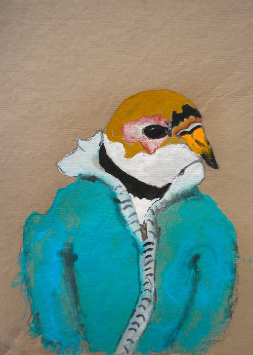 Fox Sparrow, 2014 10 x 12" gouache, oil stick and graphite on handmade rag paper