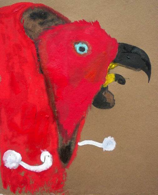 Sharp Billed Eclectus, 2014 10 x 12" gouache, oil stick and graphite on hand made rag paper