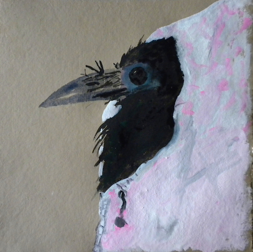 Baby Crow Blues, 2014 10 x 10" gouache, oil stick and graphite on hand made rag paper