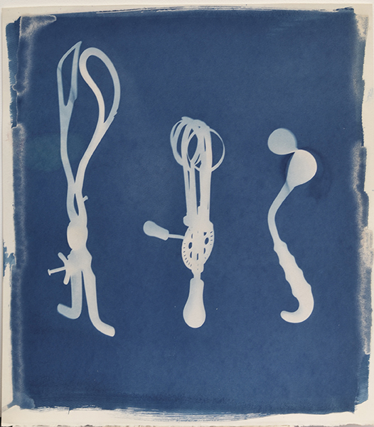 Mary Beth Heffernan Forceps/ Egg Beater/ Surgical Retractor , 2011 23 1/2 x 20 7/8 inch cyanotype photogram Study for the series Blue Printed by the artist