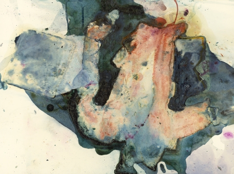 Arden Surdam Gender Confidence Gap, 2015 Muenster Cheese, Cadmium Gouache, Salt, Cyanotype, and Toast From the series How to Tell When It's Done Number 1 from a Limited Edition of 2 with 2 APs Archival Pigment Print, 40 x 50 inches