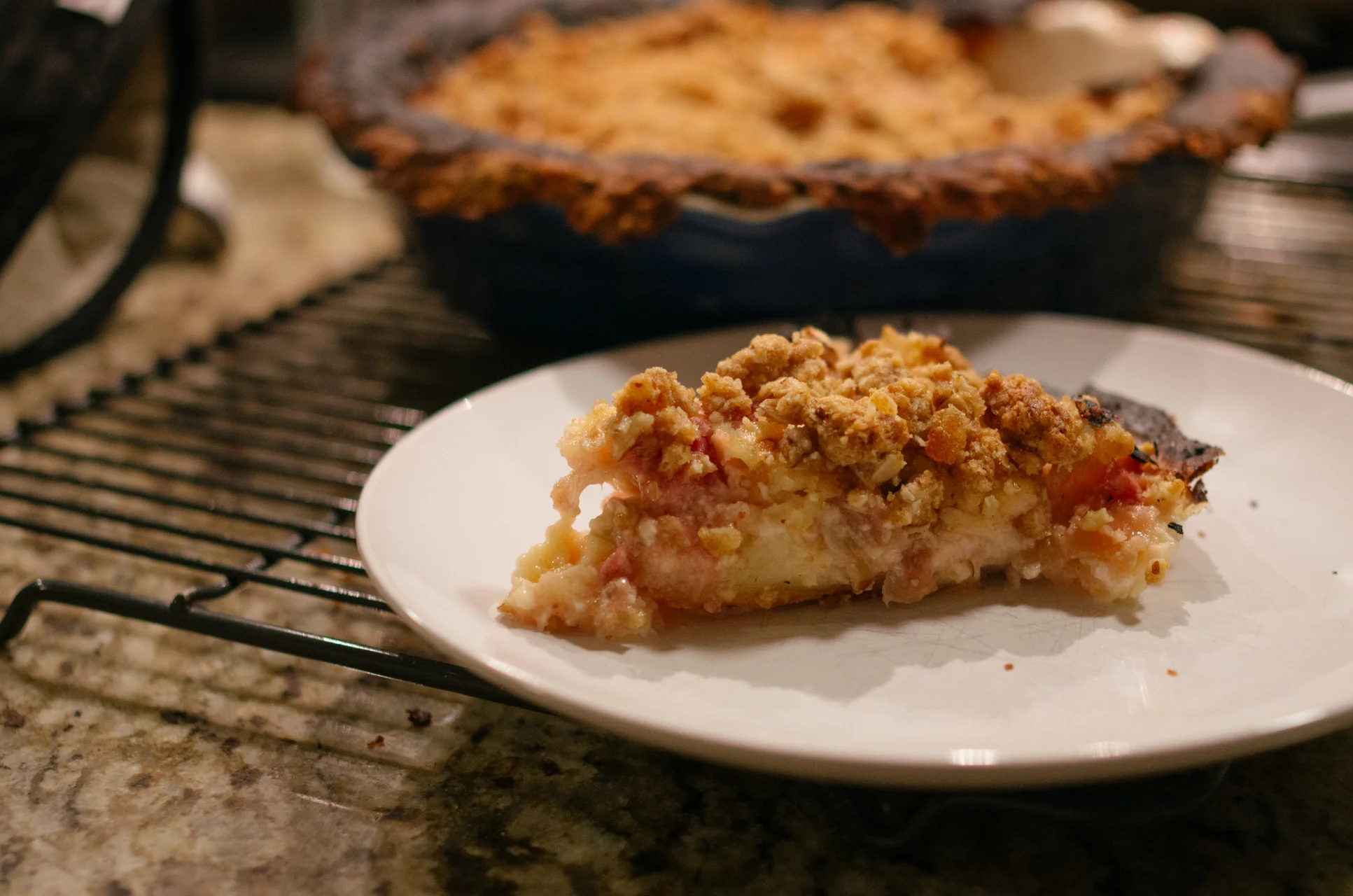 Sour Cream Rhubarb Pie with Ginger-Pecan Streusel: The note in the book says “new fave fruit pie”. It’s true. I am not a huge fan of fruit pies, even though I enjoy baking them, but I loved this. I was a bit nervous about the streusel, being that I am also not a huge fan of nuts, but it’s so good and goes perfectly with the pie. The pie itself, my god! I had quite the adventure attempting to partially blind-bake the pie crust, and then burned the top of the crust in an oven mishap. It’s fine! The pie was still so good! I love the custardy filling that goes over the rhubarb. I’m gonna go get a slice right now, actually.