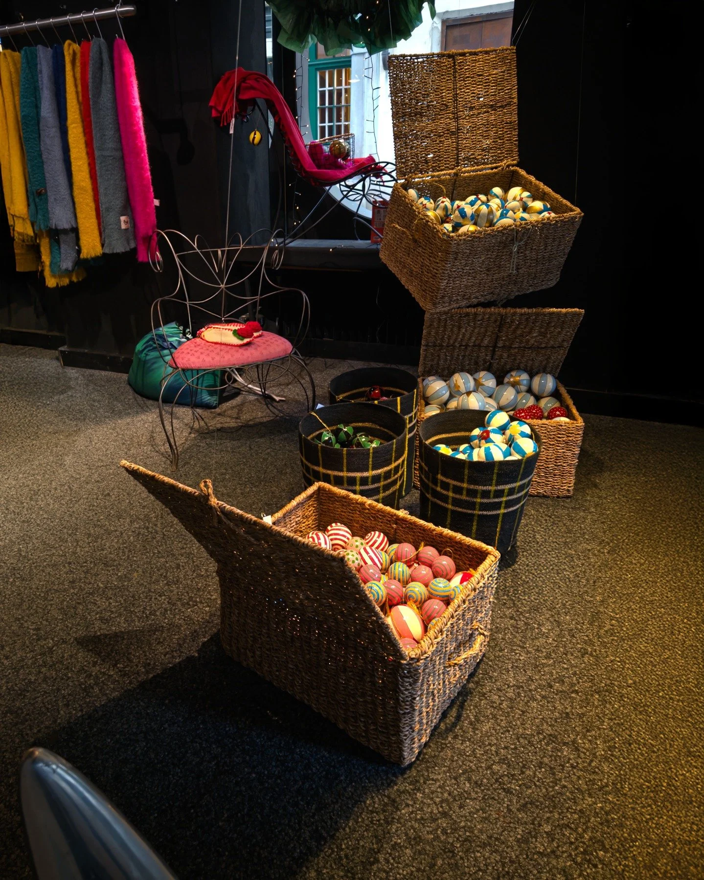 These retro Christmas baubles were designed by Praline and hand-painted by artisans in Kashmir