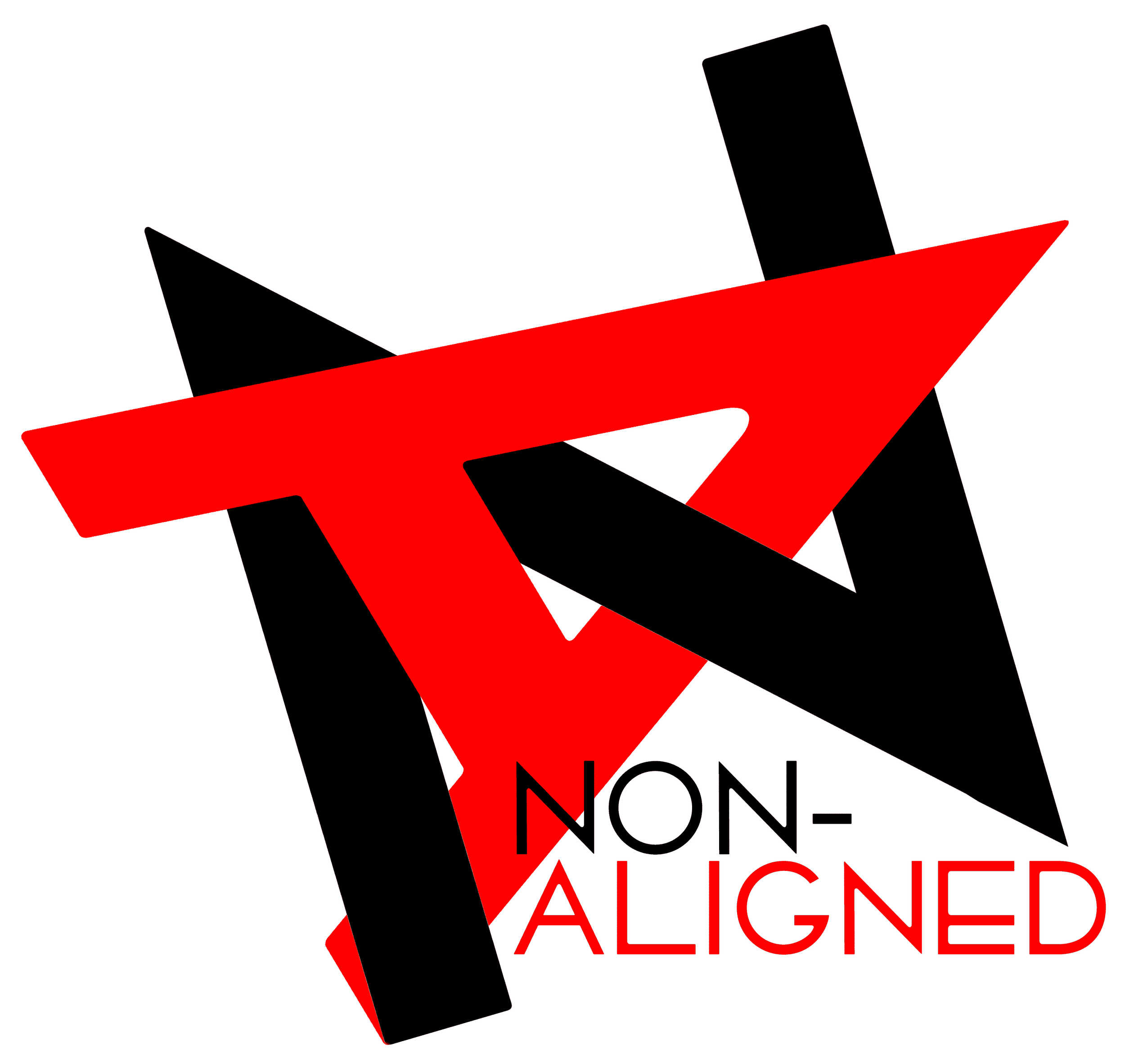 Red letter "a" intersected with a black letter "n" and the word non-aligned