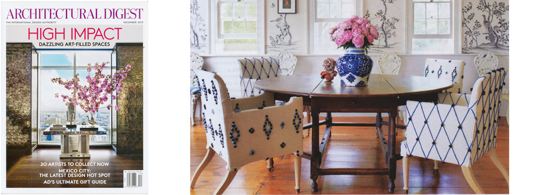 Custom dining chairs for Cindy Sherman, featured in Architectural Digest, December 2013 . download pdf