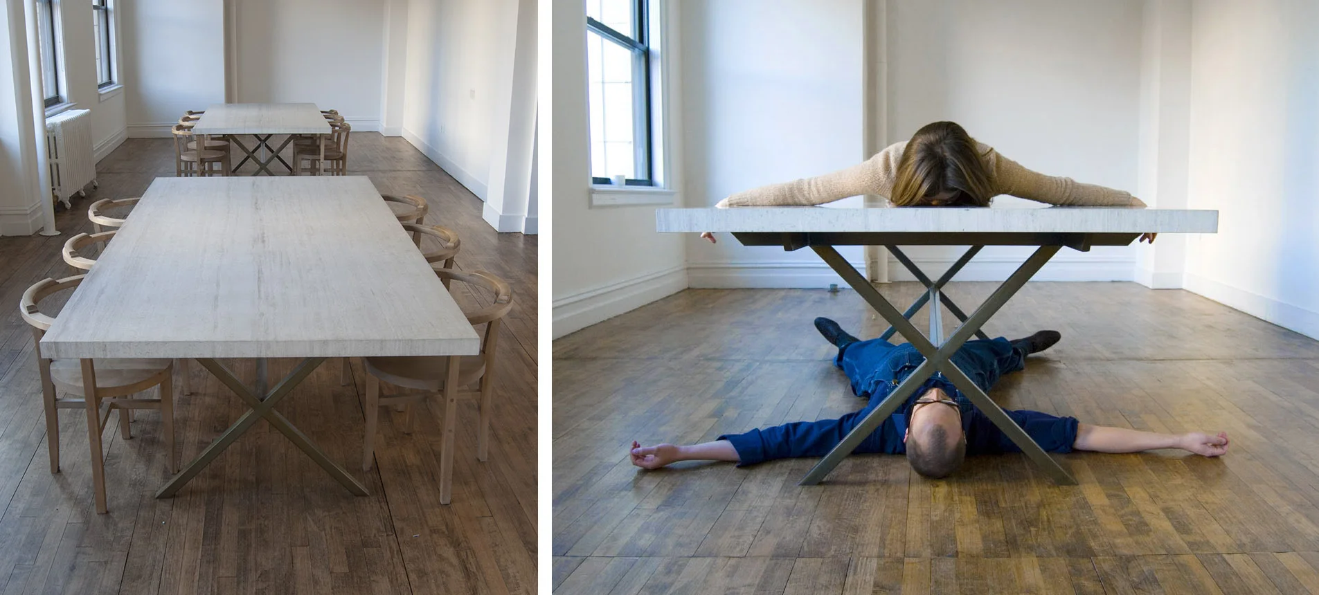 Custom bronze and marble conference room tables for The Row, 2010.