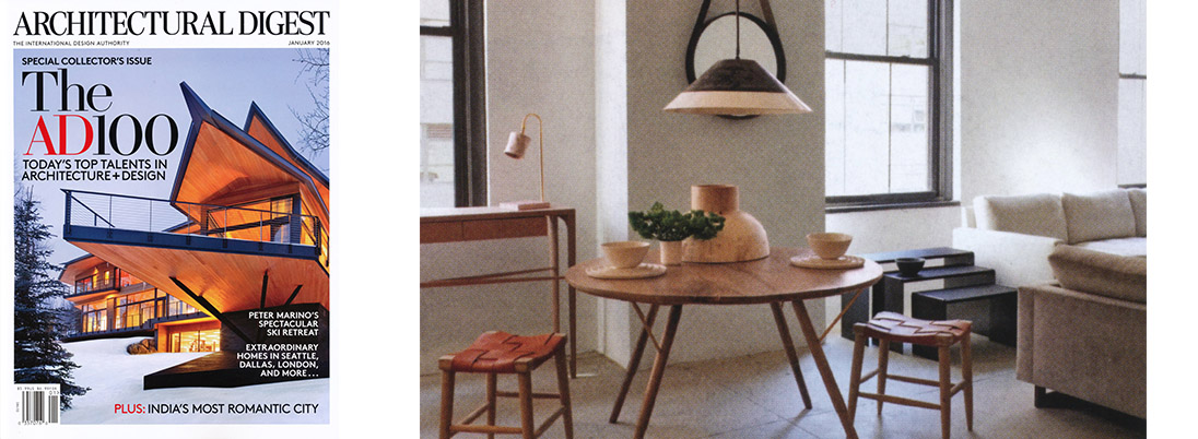 Series 01 Desk Lamp featured in Discoveries article about FAIR, Architectural Digest, January 2016. download pdf