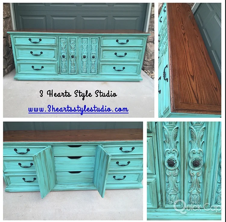 Teal Media Console - Painted Furniture Collection Denver, Colorado