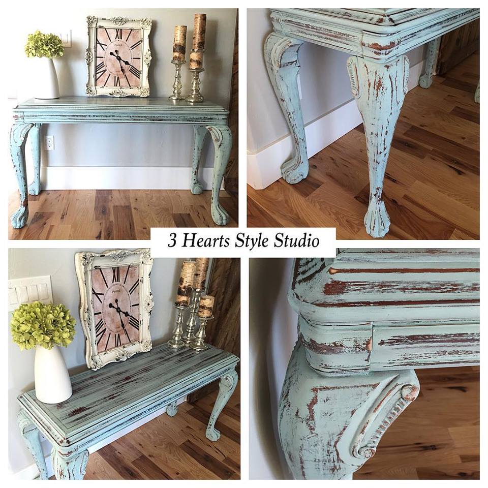 Blue Distressed French Provincial Console Table - Painted Furniture Collection Denver, Colorado