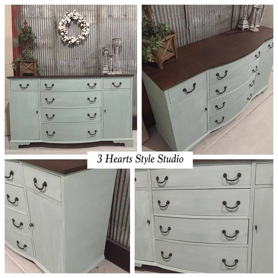 Antique Rustic Blue Media Console - Painted Furniture Denver, Colorado
