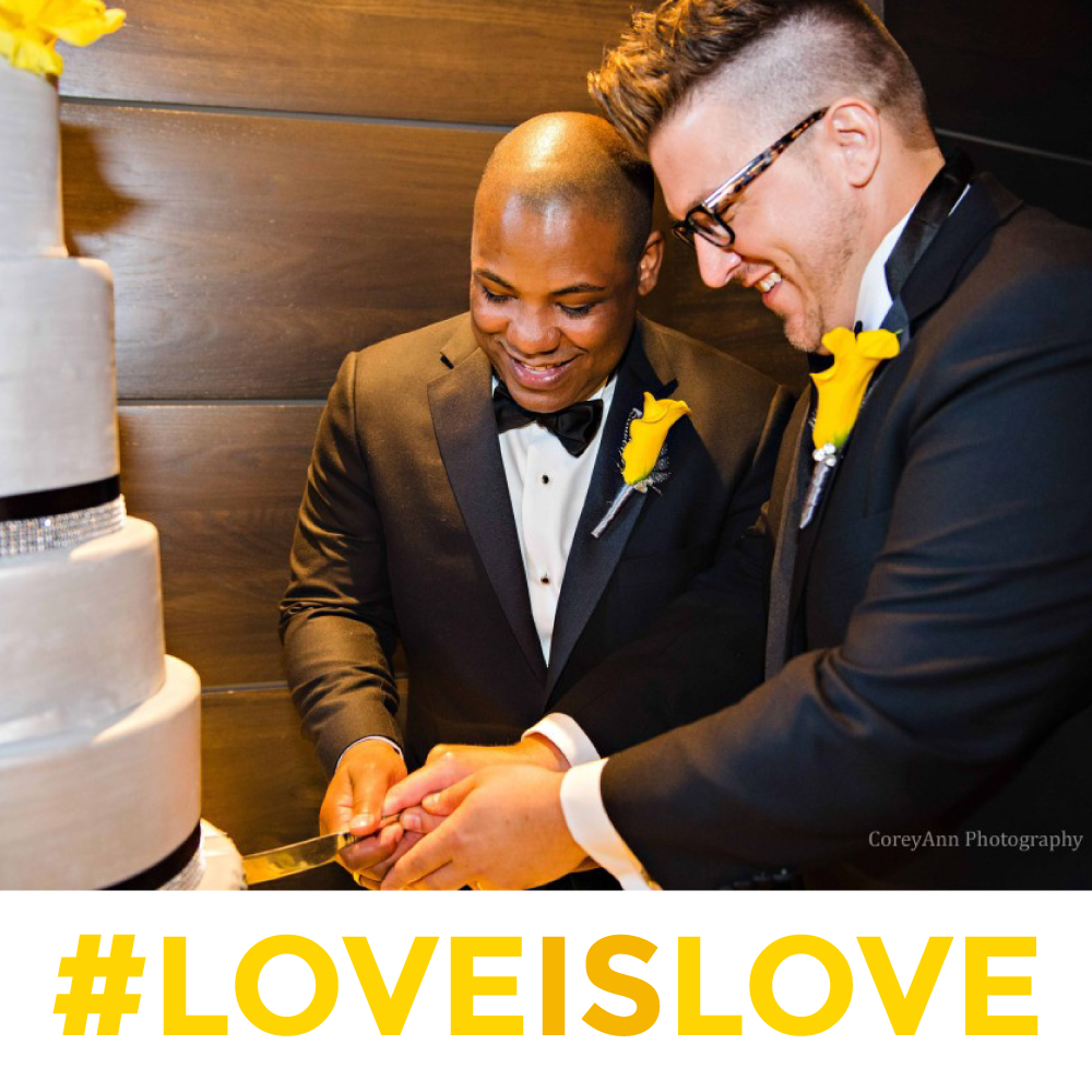 Duane & Josh cutting their cake at High Line Car House - the premier venue of Together & Company