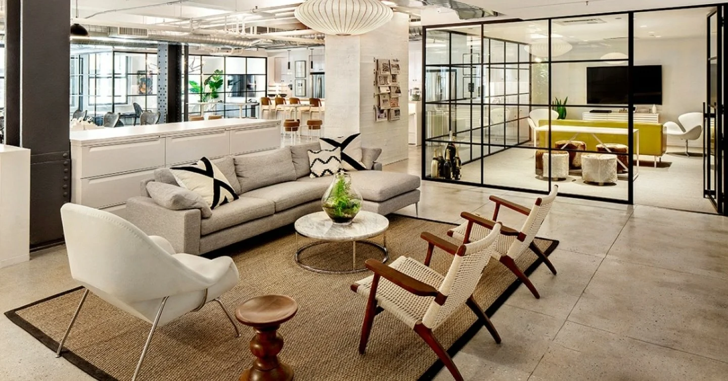 Designed for Nike Communications&rsquo; growing team of 60 public relations and multimedia professionals, this office creates space for creativity, collaboration, and connection. Lounge areas, quiet nooks, and breakout rooms are furnished with couche