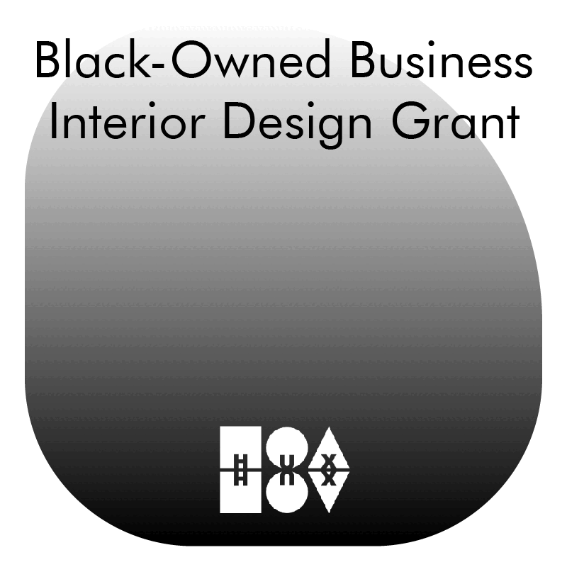 Black-Owned Business Interior Design Grant announcement with logo on gradient background.