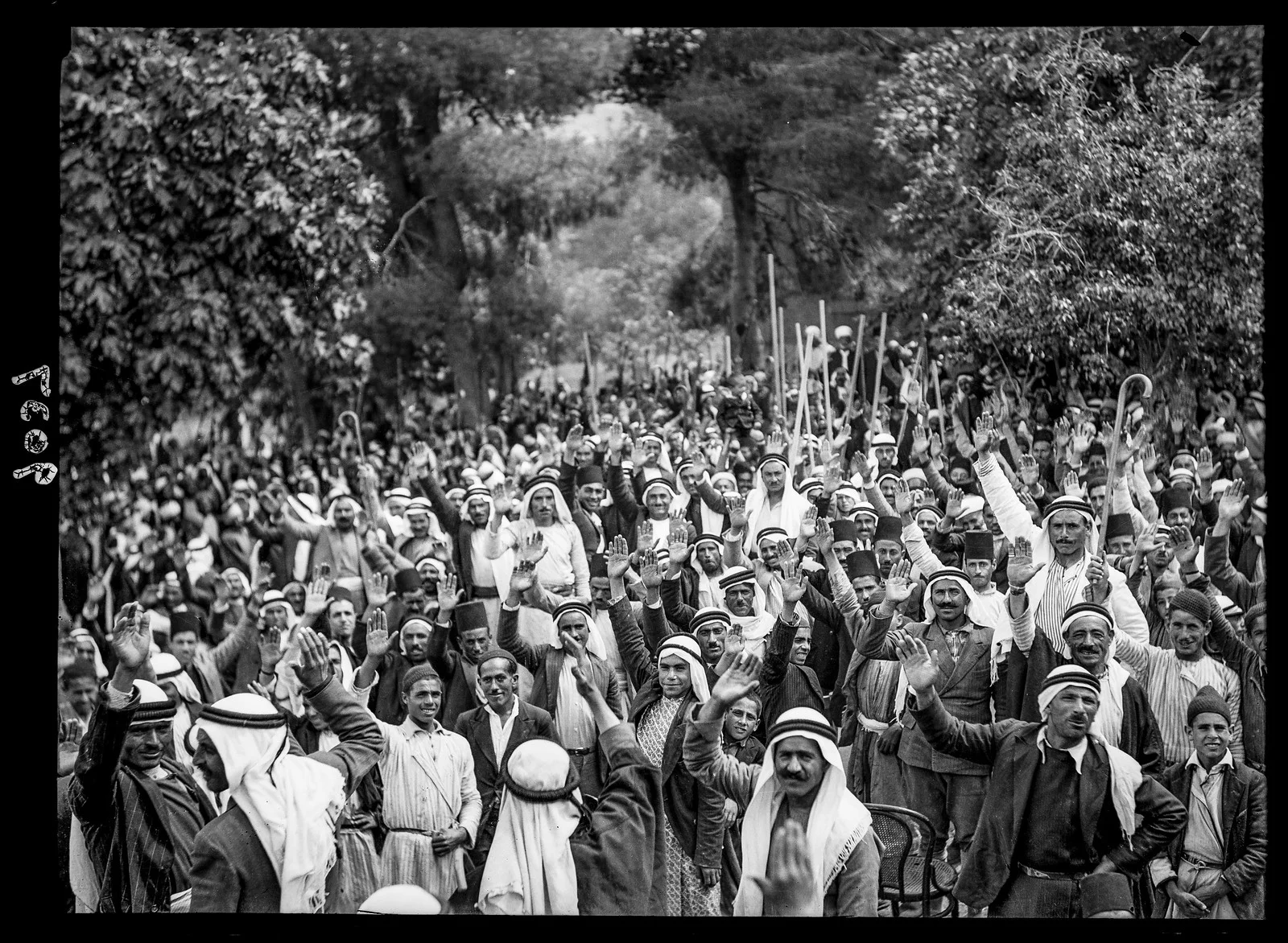  Palestinian Arabs at Abou Ghosh taking the oath of allegiance to fight Zionist immigration. 1936