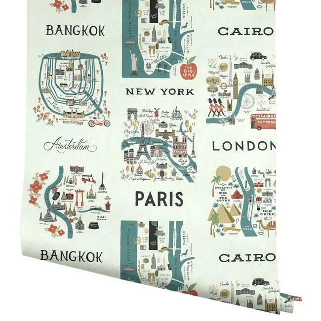 RI5162 CITY MAPS WALLPAPER