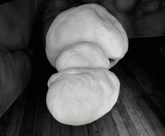 Two forms: a morphing sculpture , Plaster, 37 X 41 X 28 inches and 24 X 17 X 22 inches, 2014.