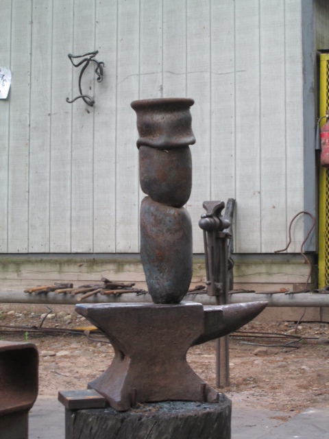 Different sections of the sculpture are forged separately.