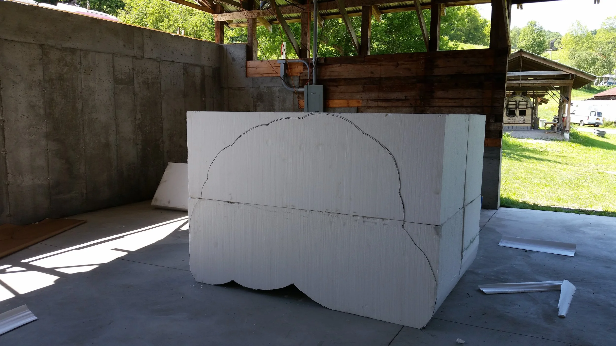 Drawing the profile on the blocks of foam.