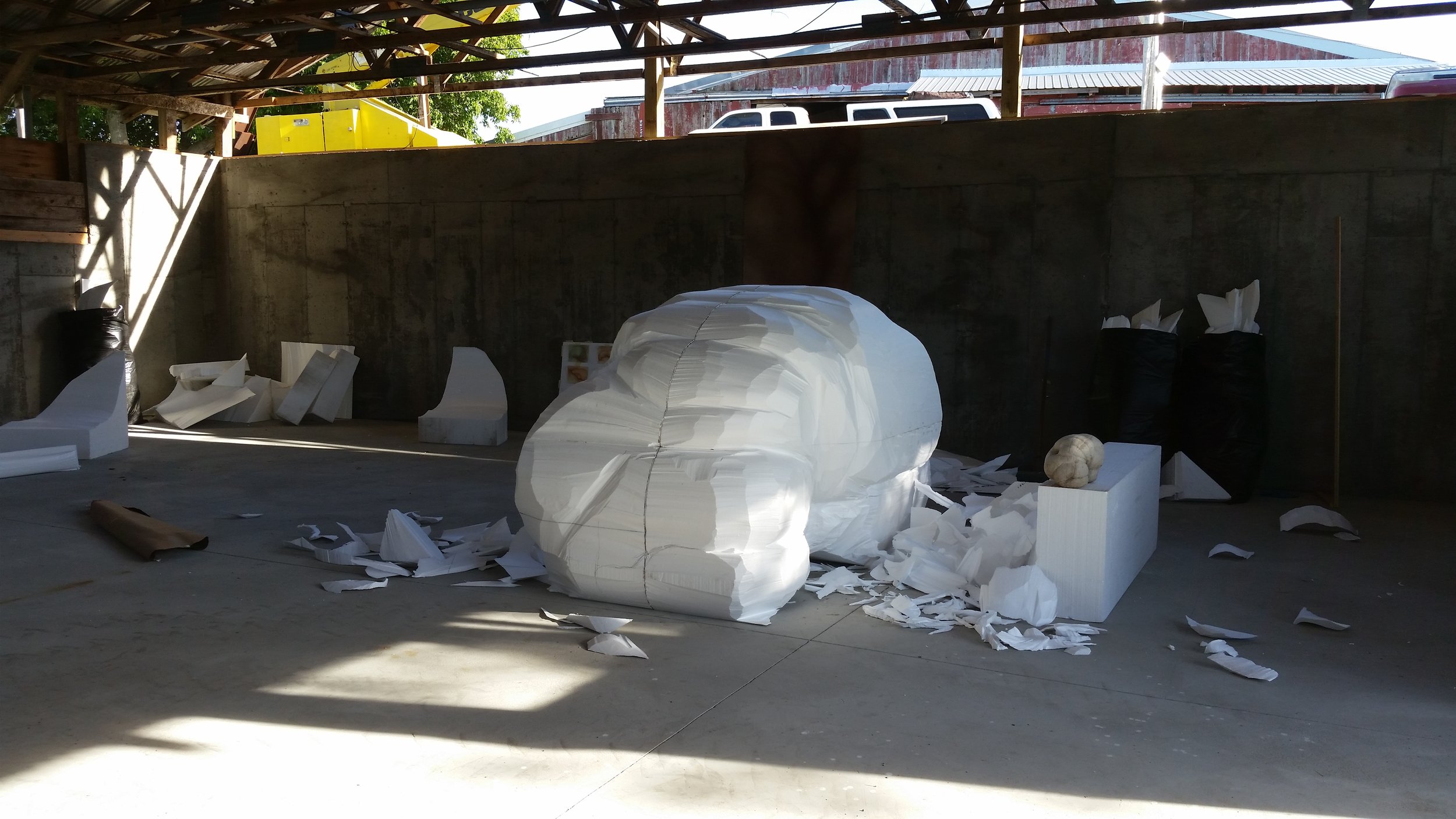 Carving the foam with hot wire tools.