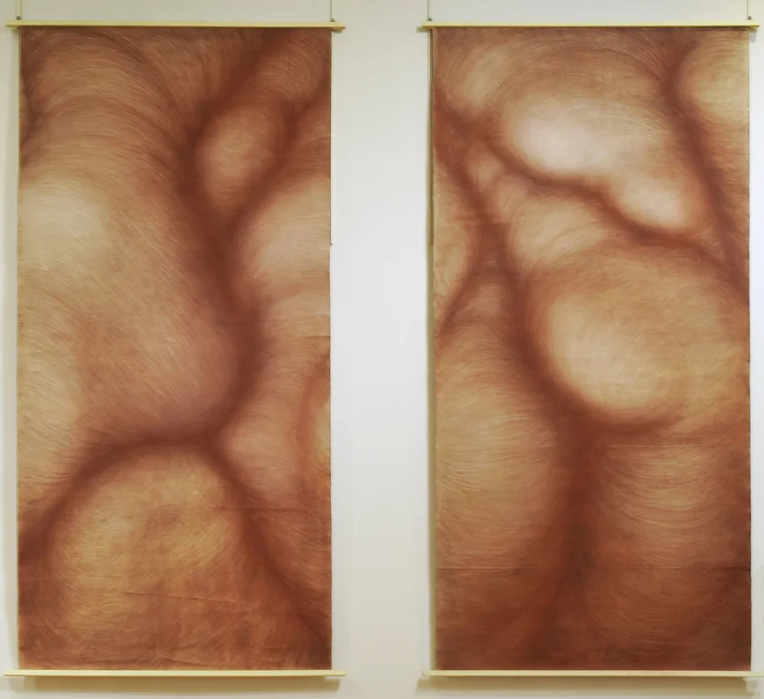 Indian red , Hard pastel on canvas, 94" x 36"/each, 2016