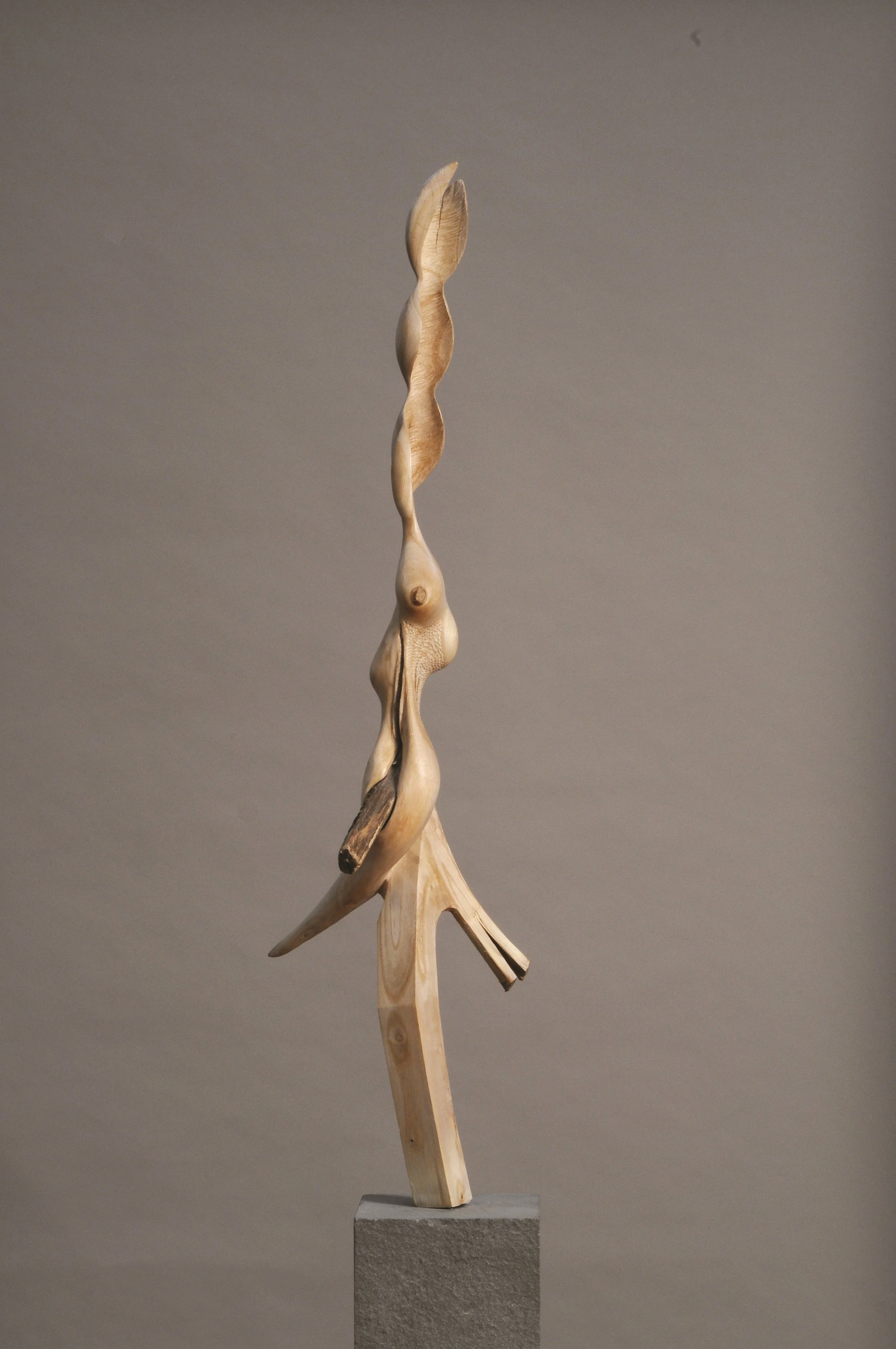 Abstraction #6 , Wood and stone base, 8 X 11 X 70 inches, 2011.