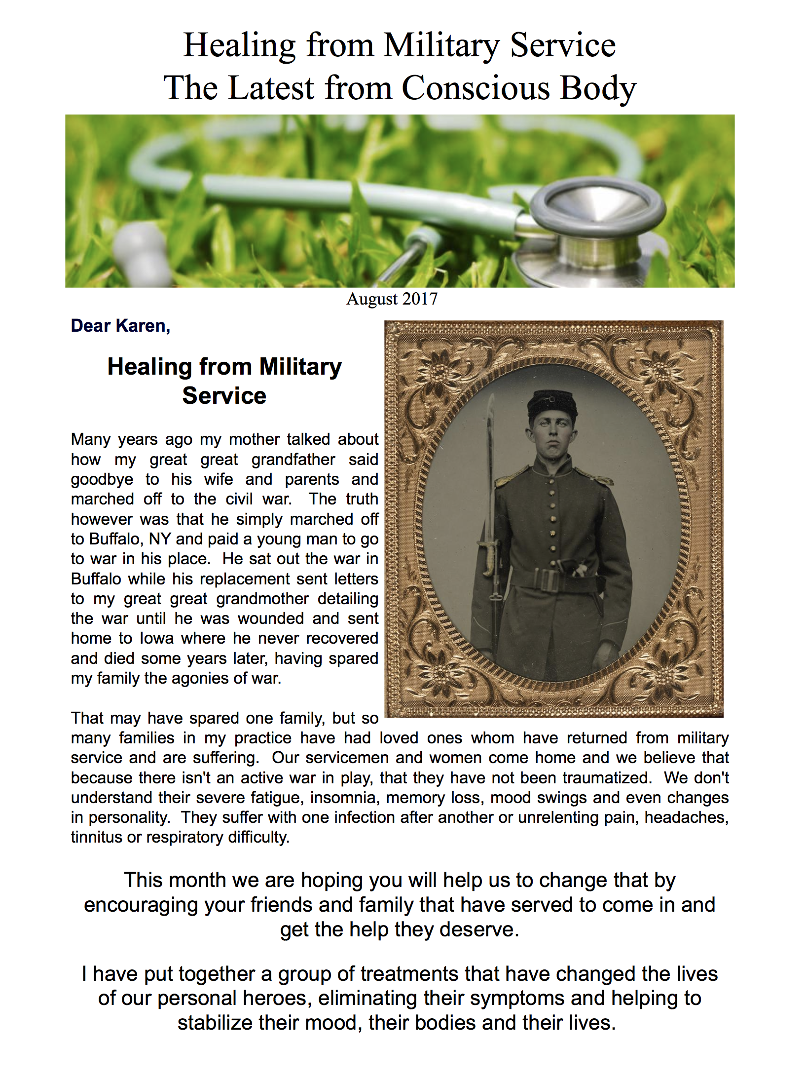 Healing Our Military Newsletter August 2017