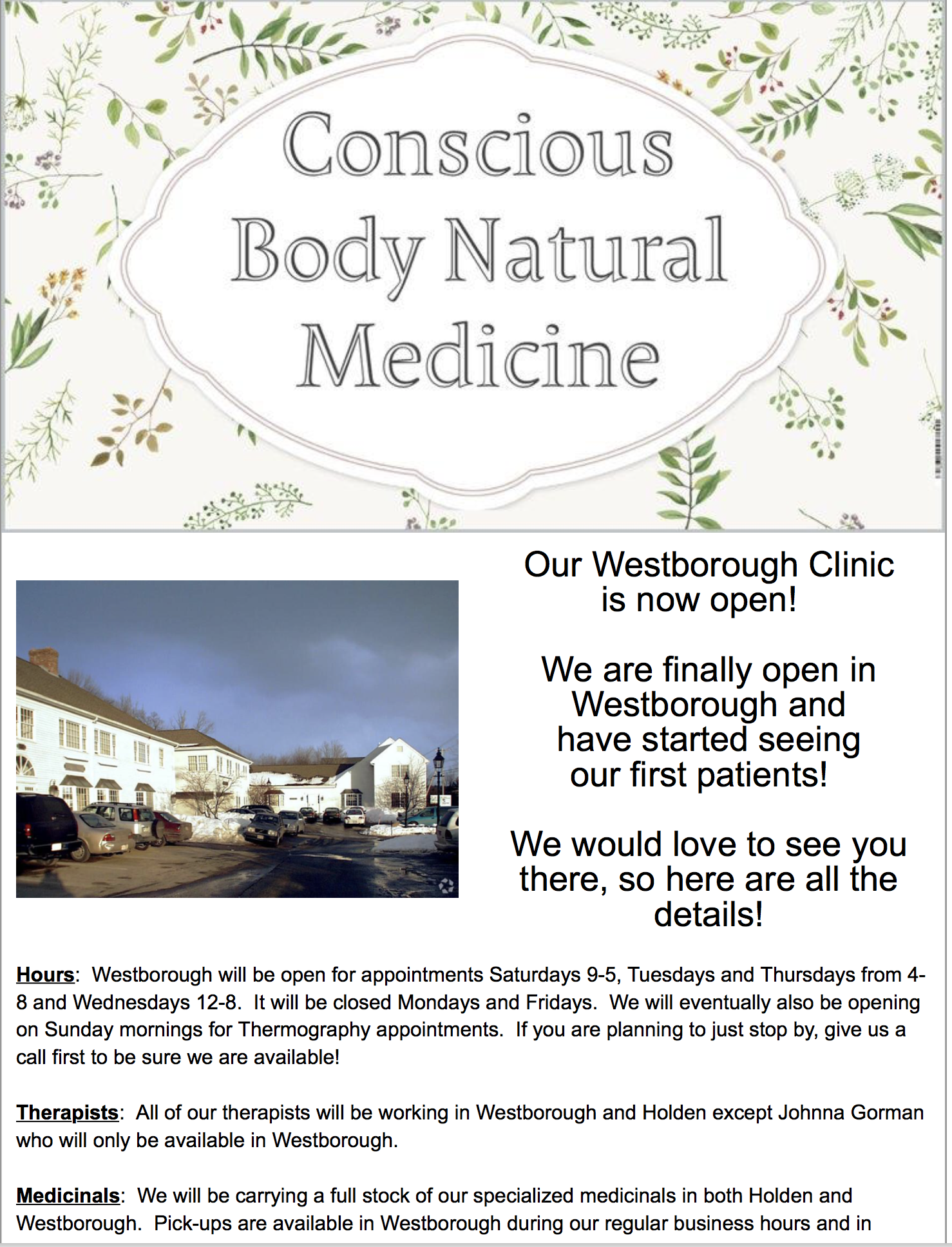 Our Westborough Clinic is Open January 2021