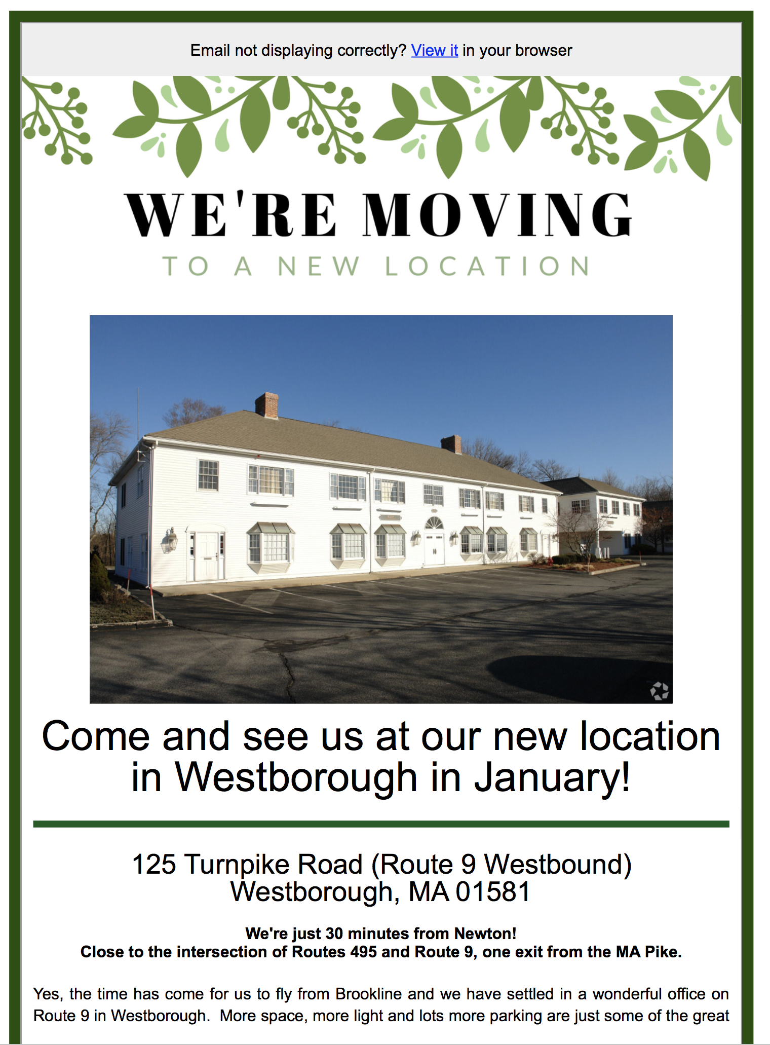 We're Moving from Brookline December 2020