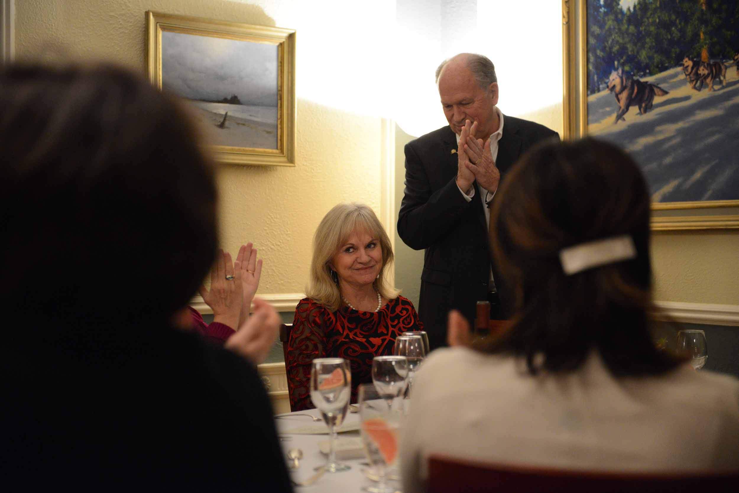  At a speech during a private dinner at the Governor’s Mansion at the end of Governor Walker’s term, senior staff and administration officials applaud First Lady Donna Walker. November 12, 2018. 