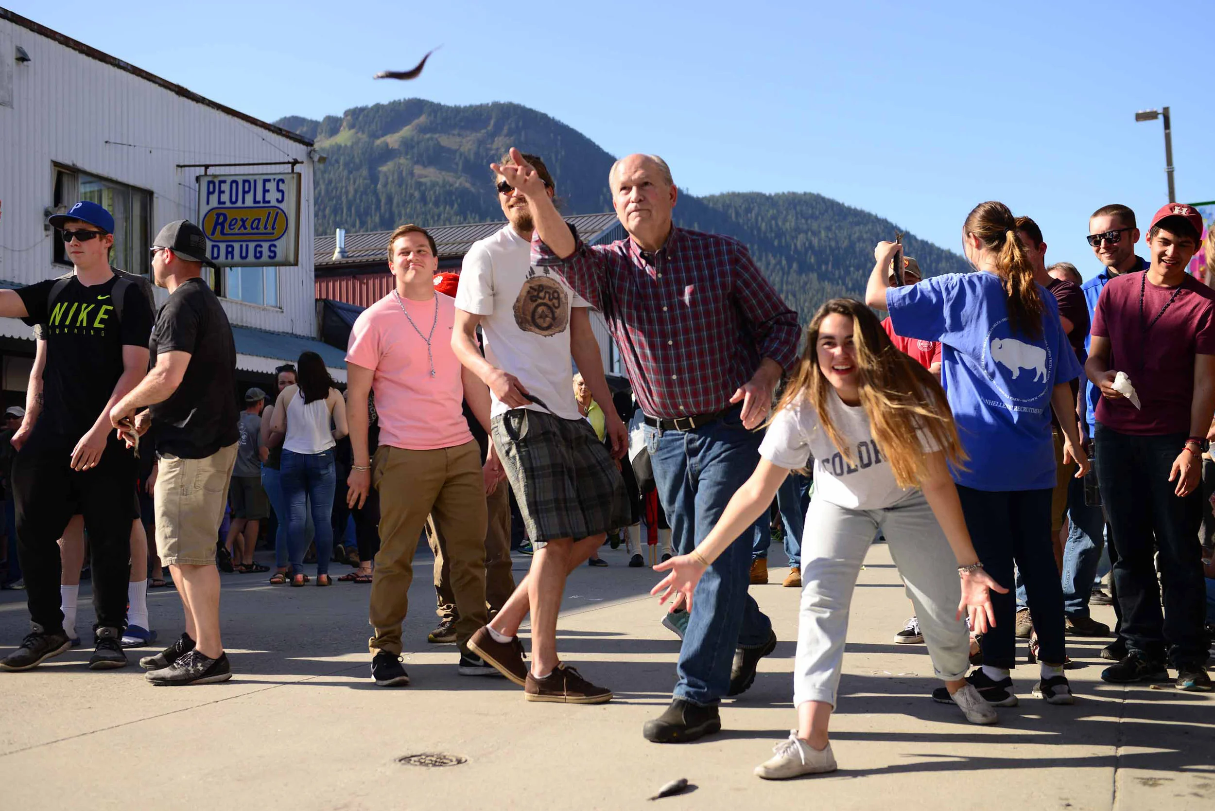 Governor Walker tosses a herring at the Little Norway Festival in Petersburg, an annual event commemorating the Norwegian immigrants who moved to the small fishing town in the 19th century. May 18, 2018.