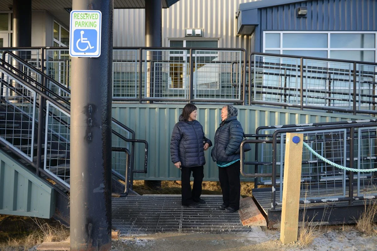 On her first visit home to Bethel after taking the oath of office as Lt. Governor, Valerie Davidson greats a friend outside Gladys Jung Elementary School. November 14, 2018.