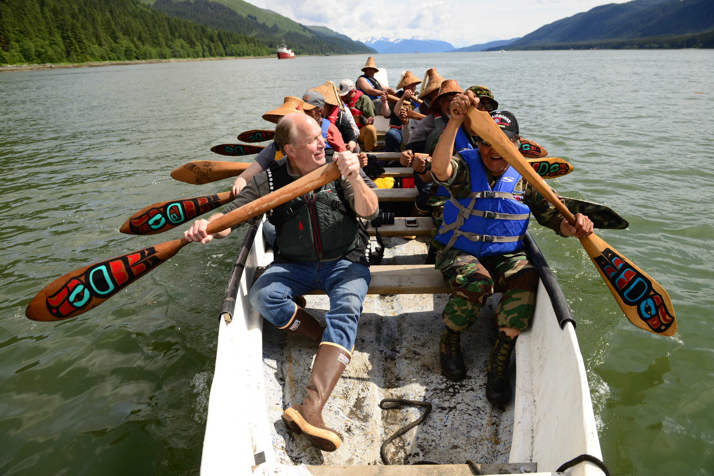  Governor Walker joins the Veterans Canoe for the last leg of the paddle to Juneau that kicks off Celebration, Southeast Alaska’s biennial celebration of Tlingit, Haida, and Tsimshian culture. June 6, 2018. 
