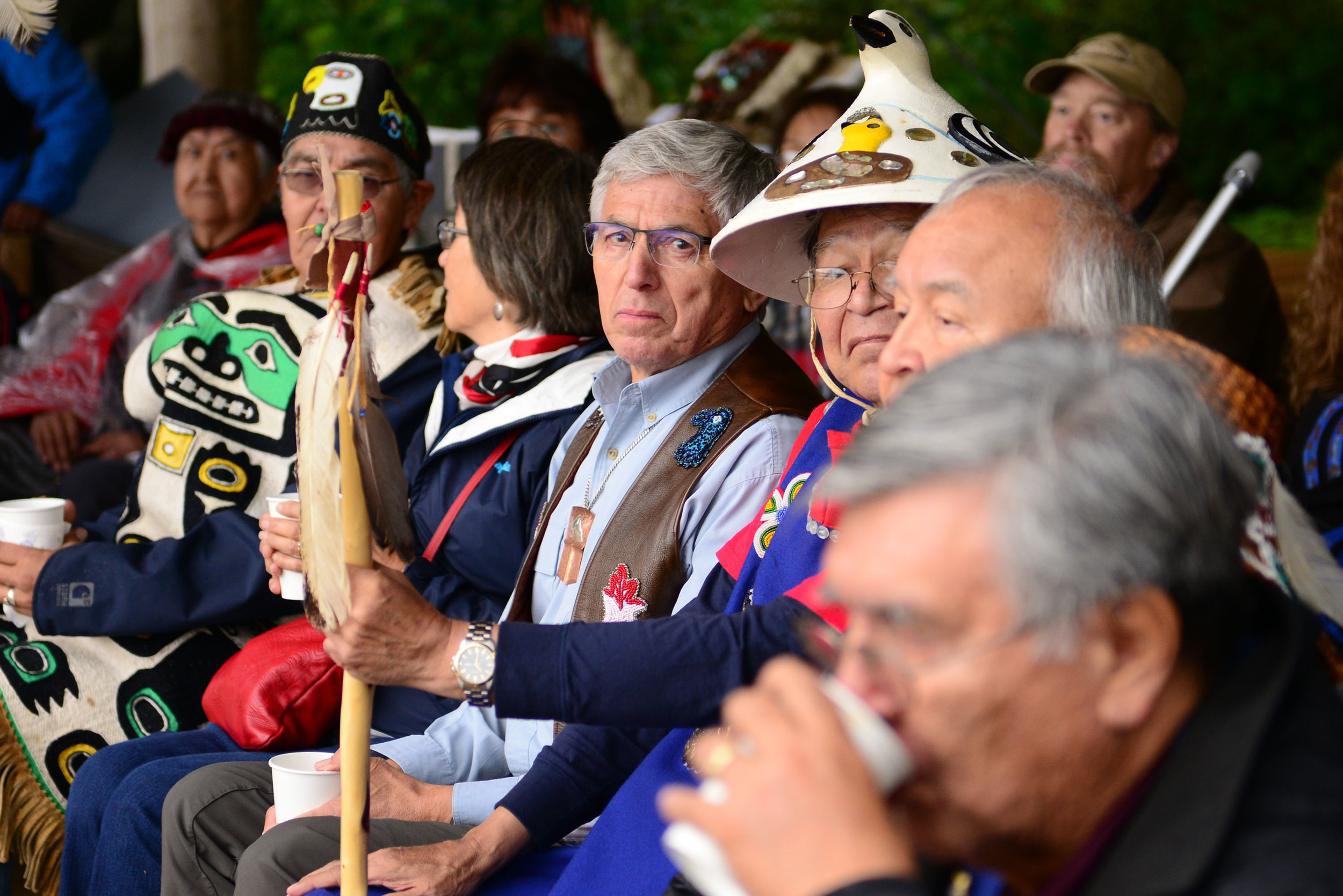  Lt. Governor Byron Mallott looks into the camera at a totem raising ceremony in Glacier Bay National Park. August 25, 2018. 