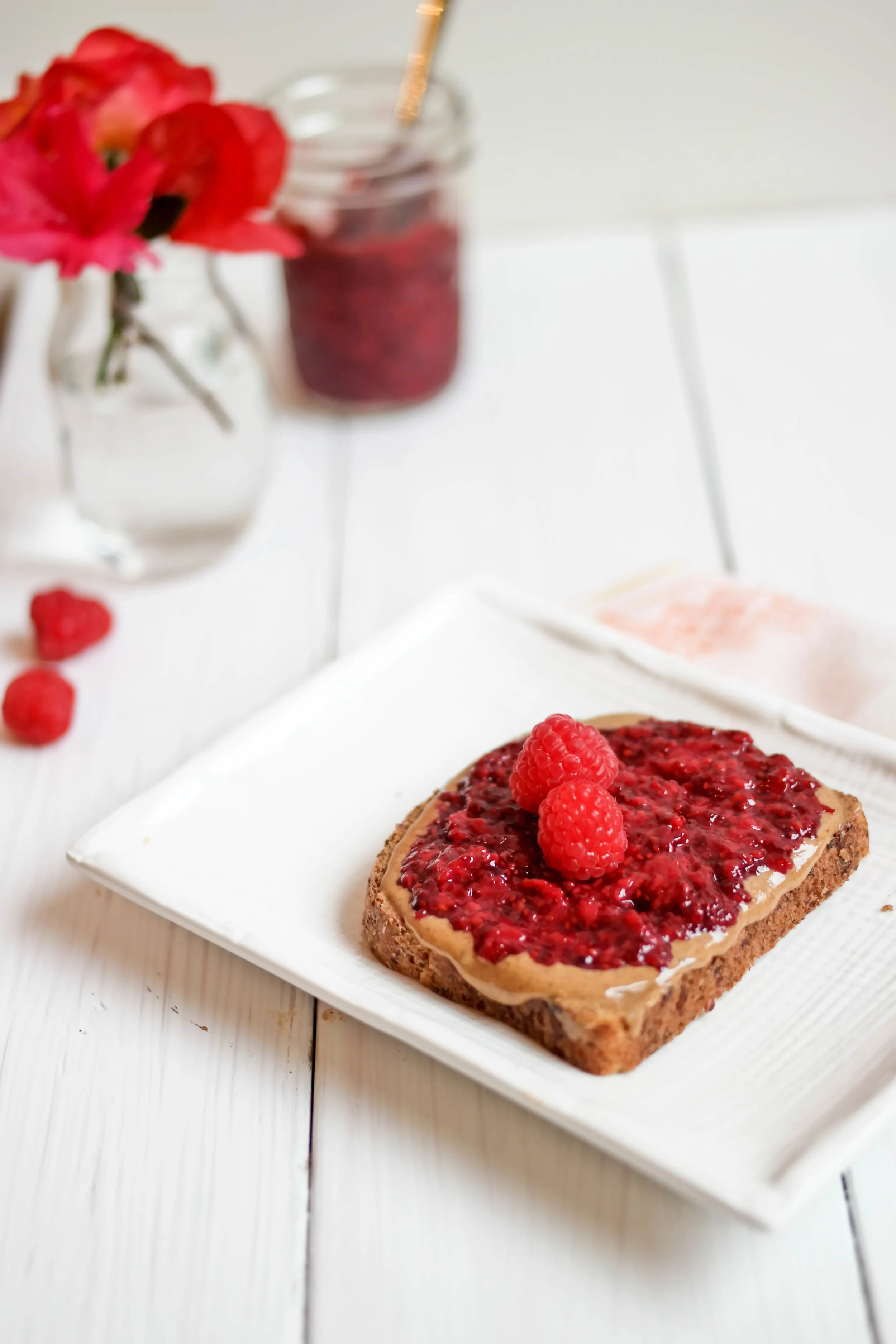 The Best Raspberry Chia Seed Jam on Almond Butter Toast 