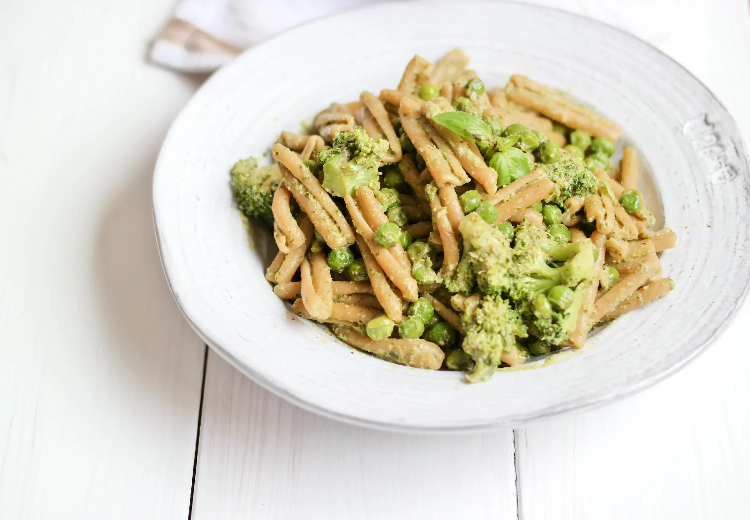 Pesto Pasta with Peas and Broccoli