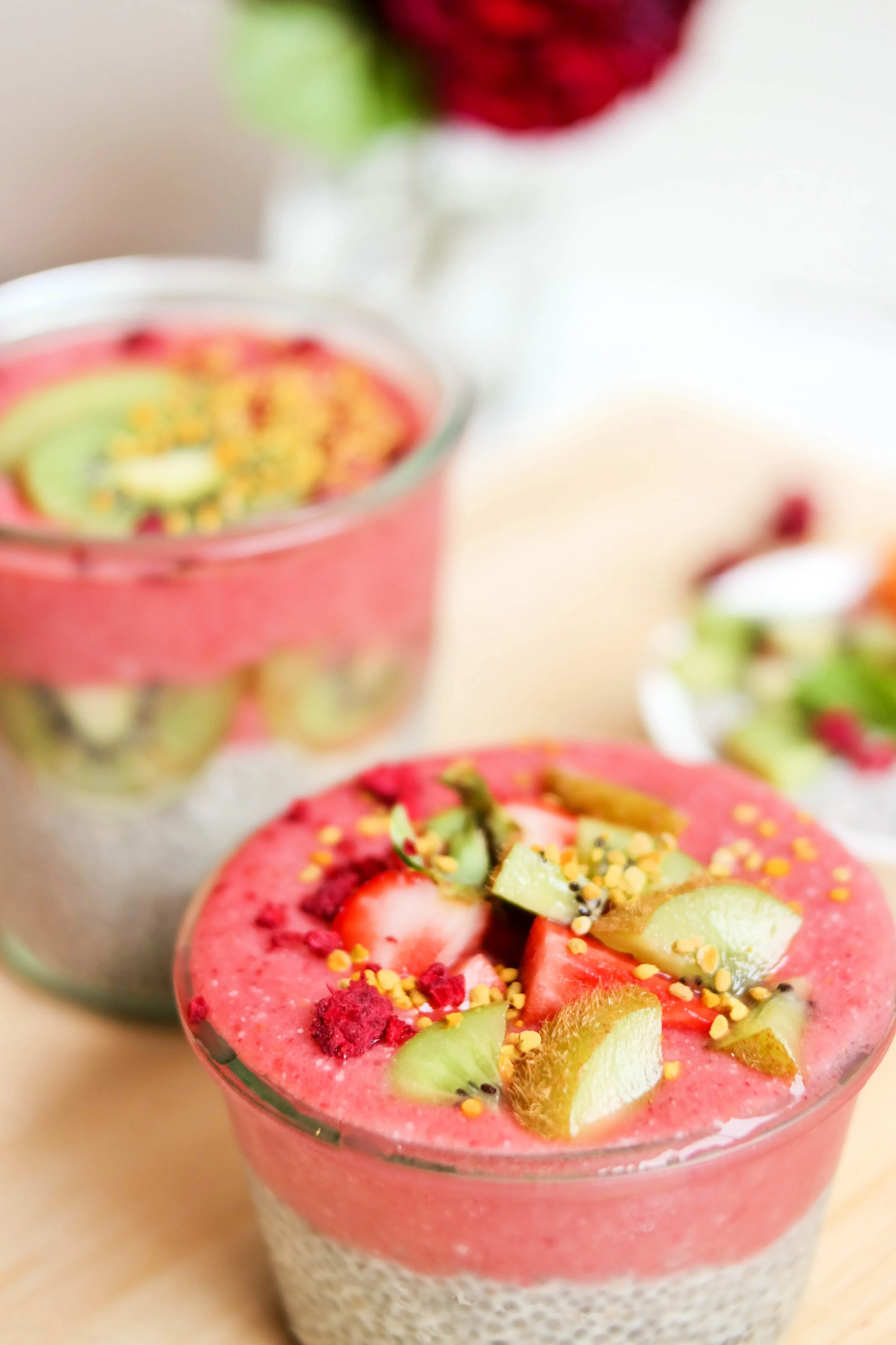 Dreamy Strawberry Smoothie Layered with Chia Seed Pudding