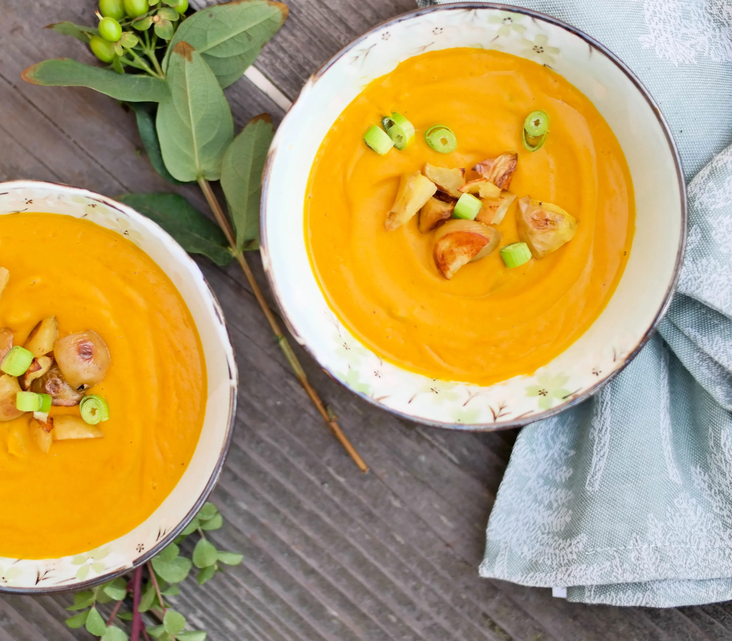 Pumpkin Soup with Crispy Potato Pieces